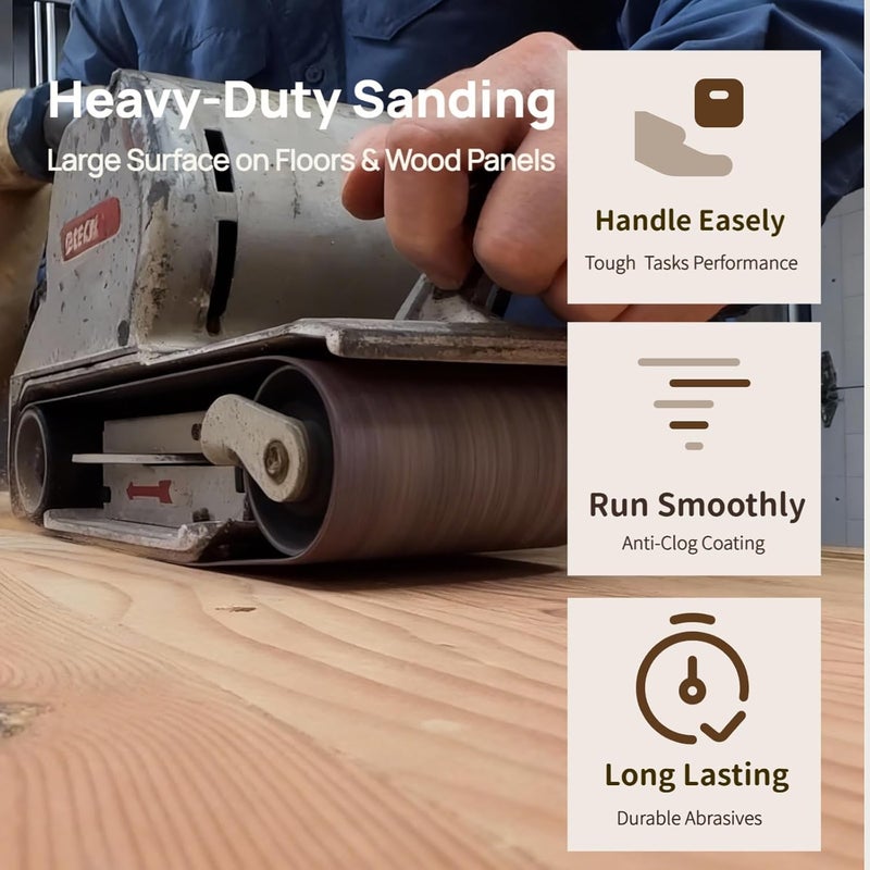 KTHUA Sanding Belts 4×24 Inch: 15-Pack 80–400 Grit — Durable Abrasives & Anti-Clog Coating — for Heavy-Duty Surface Prep on Floors & Large Wood Panels — Fits 4 × 24 Handheld Belt Sanders - Image 3